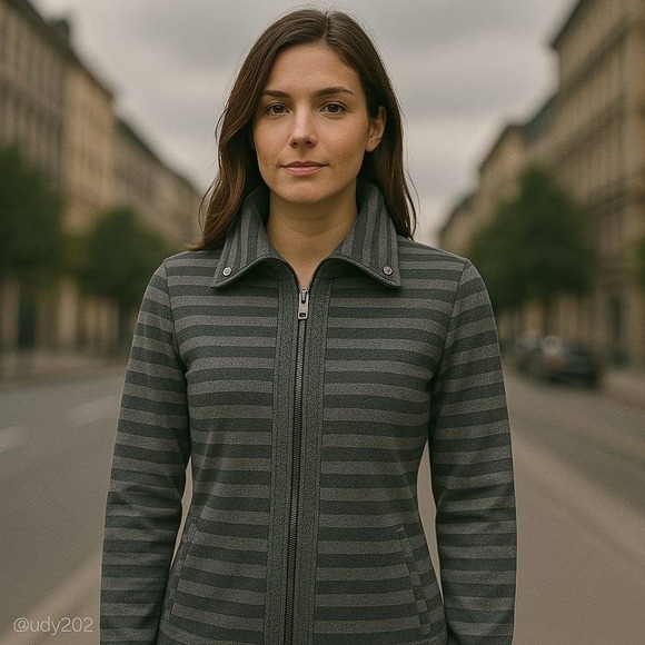 Bolle‎ Striped Full Zip Jacket with Collar Neckline and Pockets Gray Women's M - Picture 1 of 6